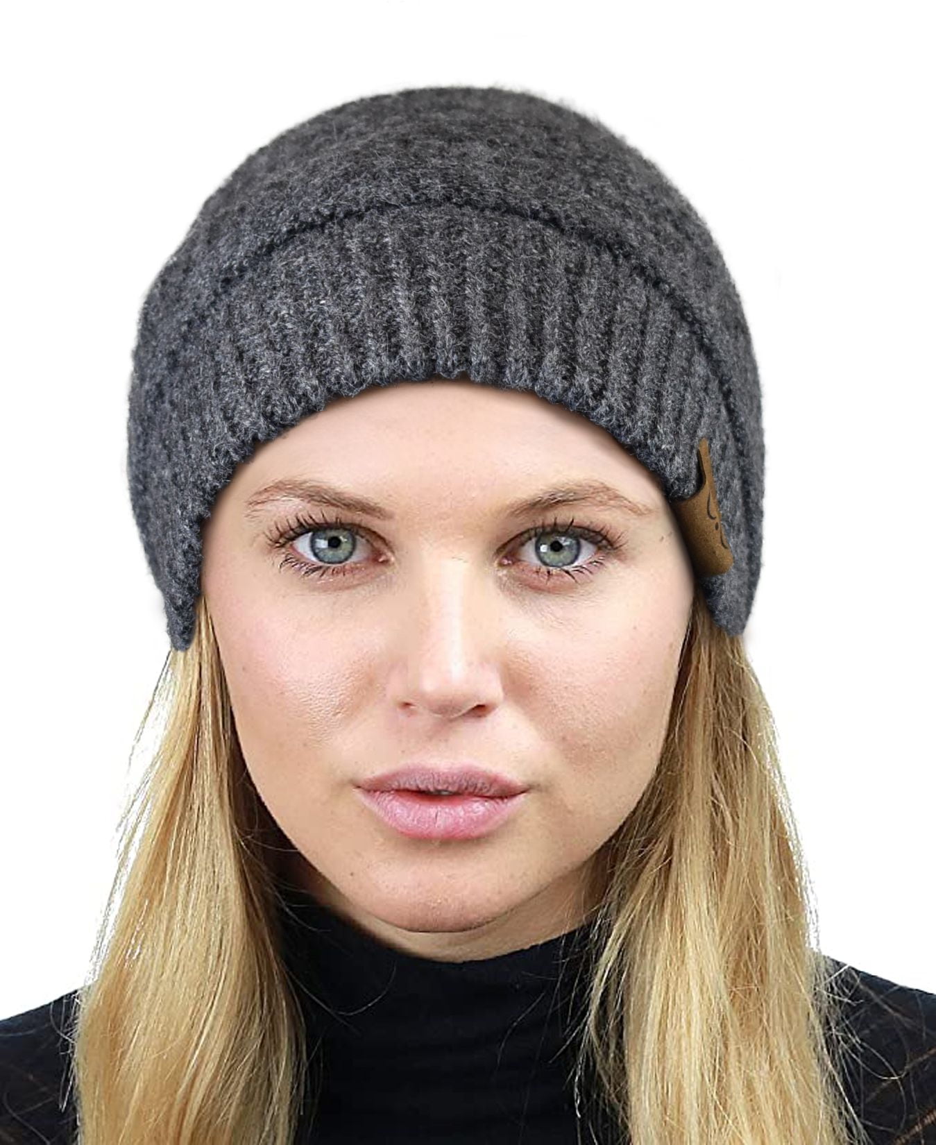 Unisex Chunky Cable Knit Soft Stretch Beanie with Sherpa Lining C.C Unisex Chunky Soft Stretch Cable Knit Warm Fuzzy Lined  main image 3