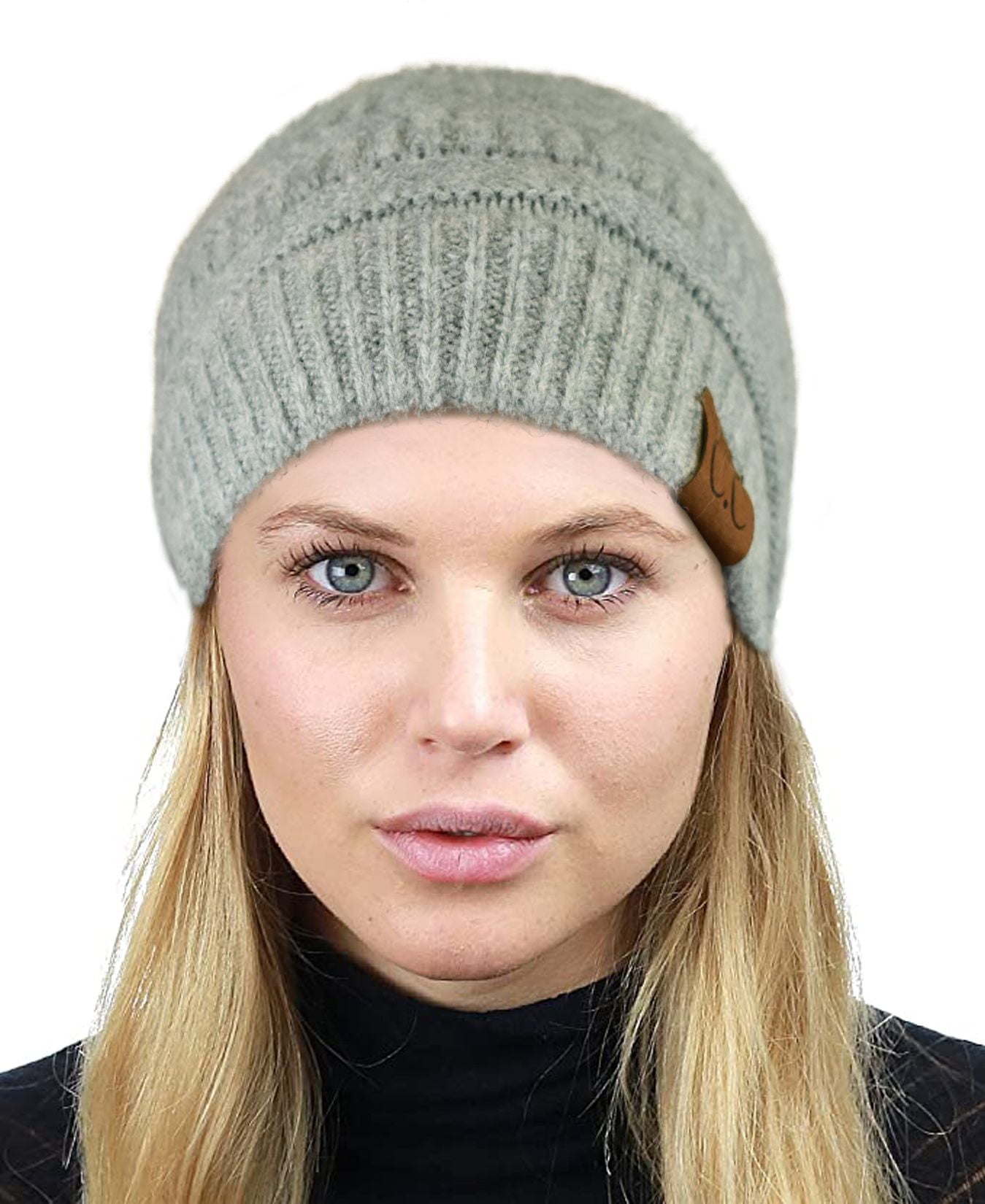 C.C Unisex Chunky Soft Stretch Cable Knit Warm Fuzzy Lined 