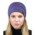 thumbnail image 1 of C.C Unisex Chunky Soft Stretch Cable Knit Warm Fuzzy Lined Skully Beanie, Periwinkle with Hair Tie, 1 of 5