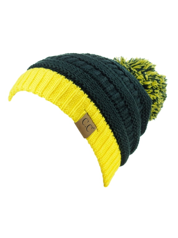 Unisex College High School Team Color Two Tone Pom Pom Knit Beanie Hat