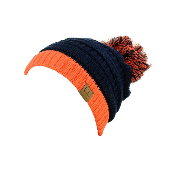 C.C Unisex College High School Team Color Two Tone Pom Pom Knit Beanie Hat