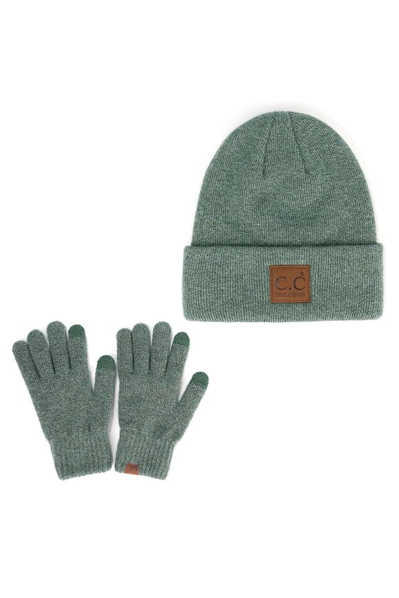 Unisex Eco Classic Cuff Skull Cap Winter Knit Beanie & Touchscreen Glove Set, Heather Forest