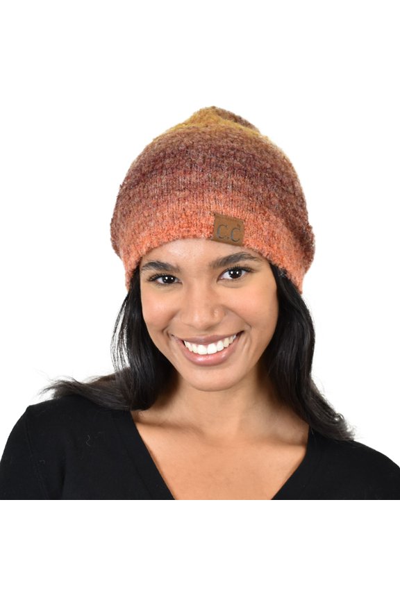 Unisex Eco-Friendly Recycled Yarn Wool Blend Convertible Beanie, Rust Mix