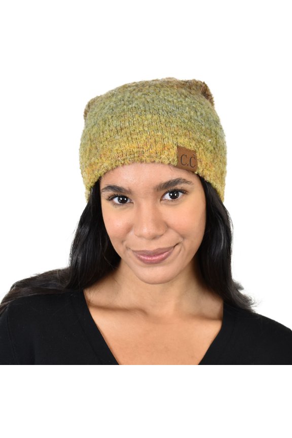 Unisex Eco-Friendly Recycled Yarn Wool Blend Convertible Beanie, Taupe Mix