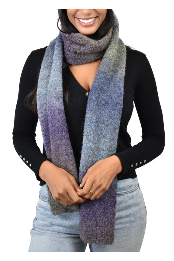 Unisex Eco-Friendly Recycled Yarn Wool Blend Extra Long Scarf Wrap, Indigo Blue Mix