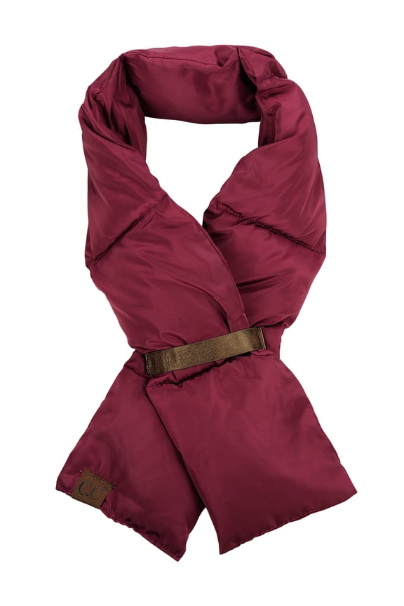 Unisex Soft Slim Warm Insulating Quilted Puffer Scarf Neckwarmer, Burgundy