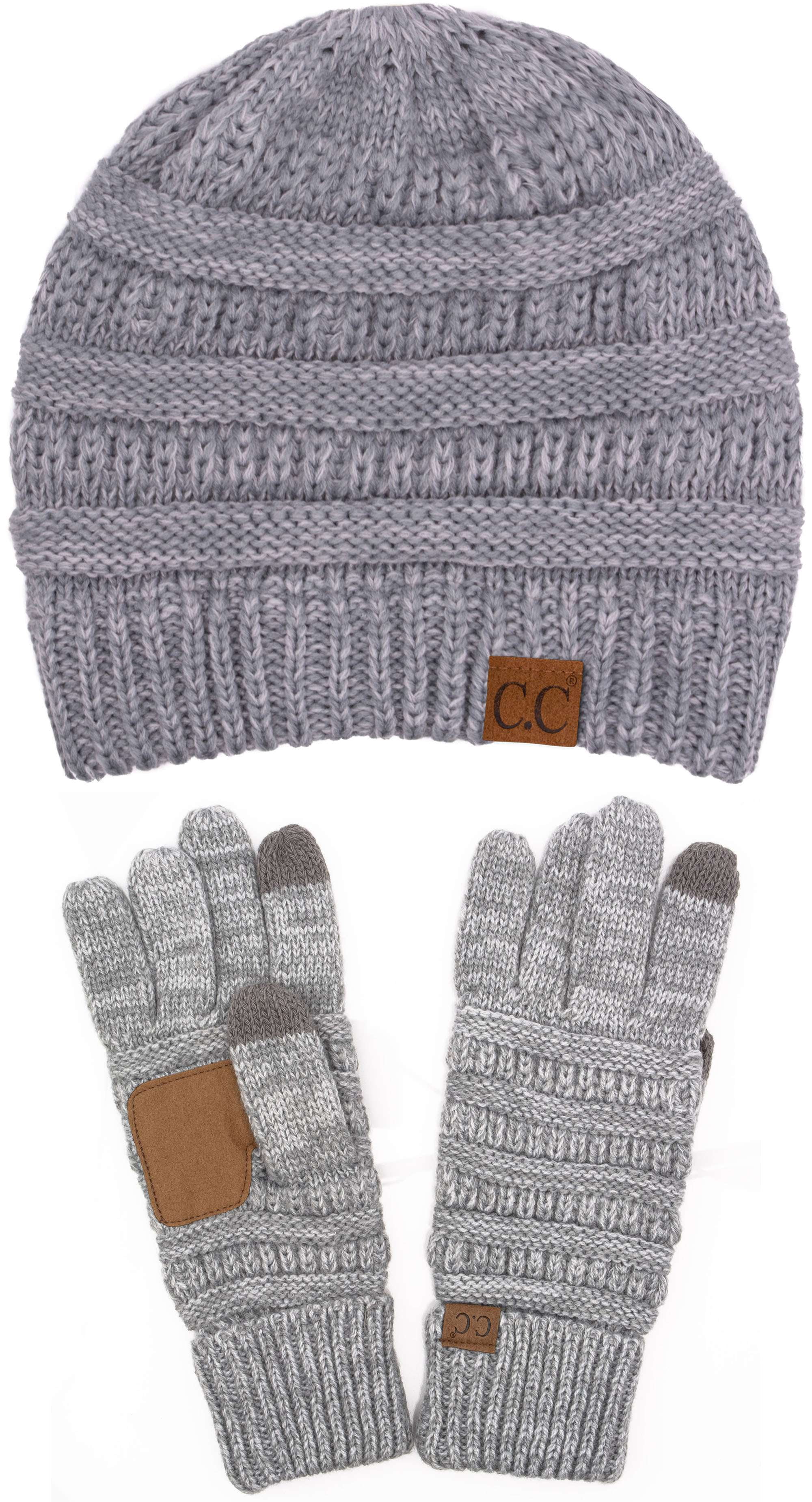 Cable Knit Beanie & Touchscreen Gloves 2 Pc Set Acrylic Anti-Slip C.C Unisex Soft Stretch Cable Knit Beanie and Anti-Slip  main image 2