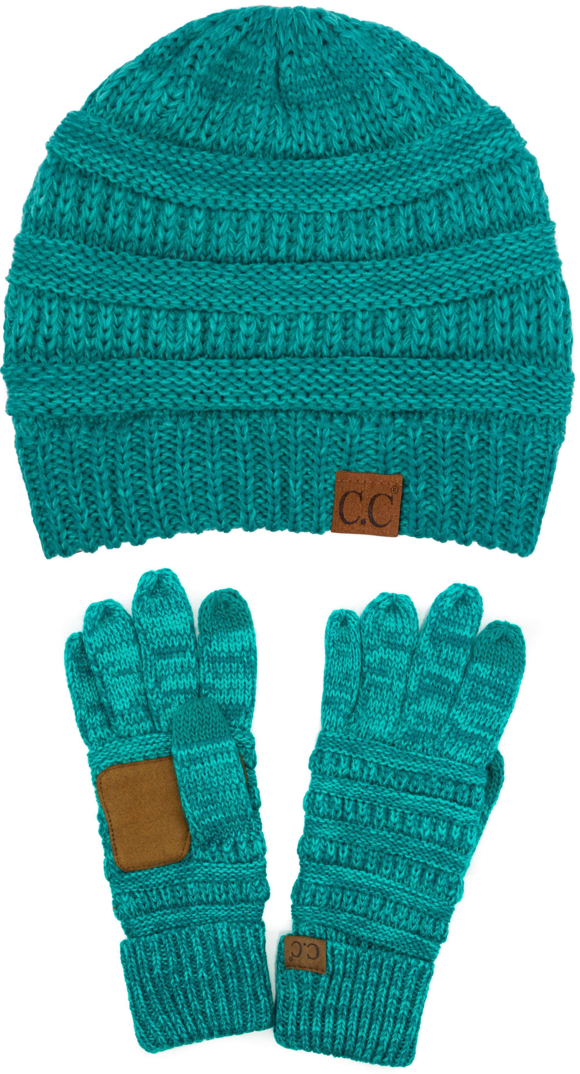 Soft Stretch Cable Knit Beanie and Touchscreen Gloves 2 Pc Set Leopard Gloves ScarvesMe Chunky Cable Knit Beanie & Gloves  main image 4