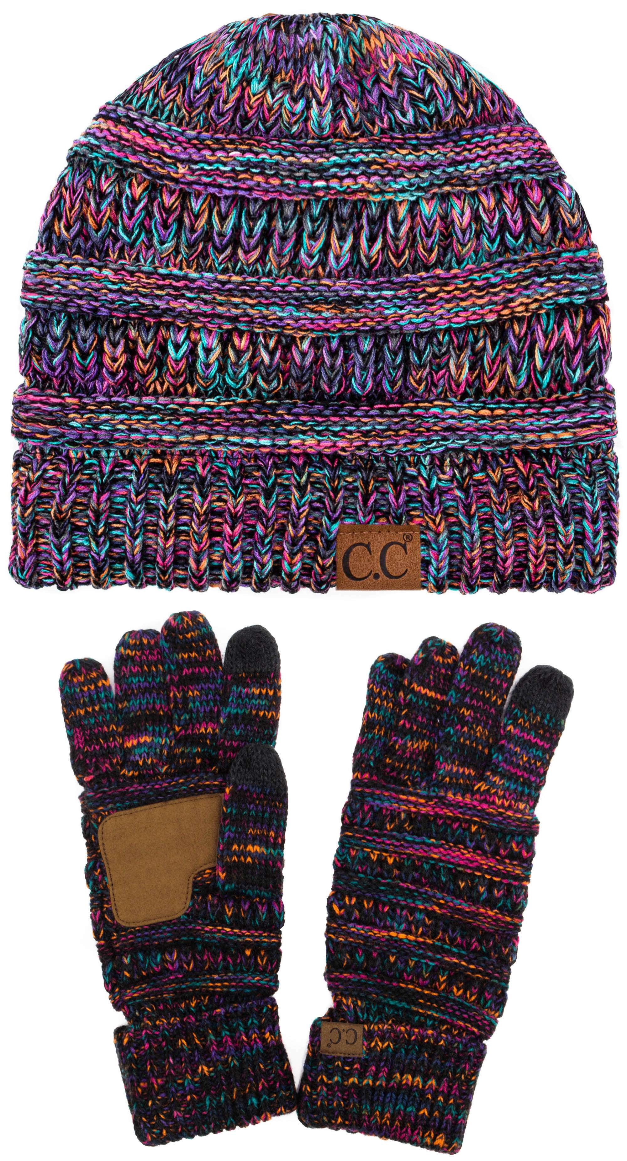 Soft Stretch Cable Knit Beanie and Touchscreen Gloves 2 Pc Set Leopard Gloves ScarvesMe Chunky Cable Knit Beanie & Gloves  main image 2