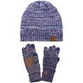 thumbnail image 1 of C.C Unisex Soft Stretch Cable Knit Beanie and Anti-Slip Touchscreen Gloves 2 Pc Set 2 Pc Set, Blue/Purple/Grey, 1 of 1