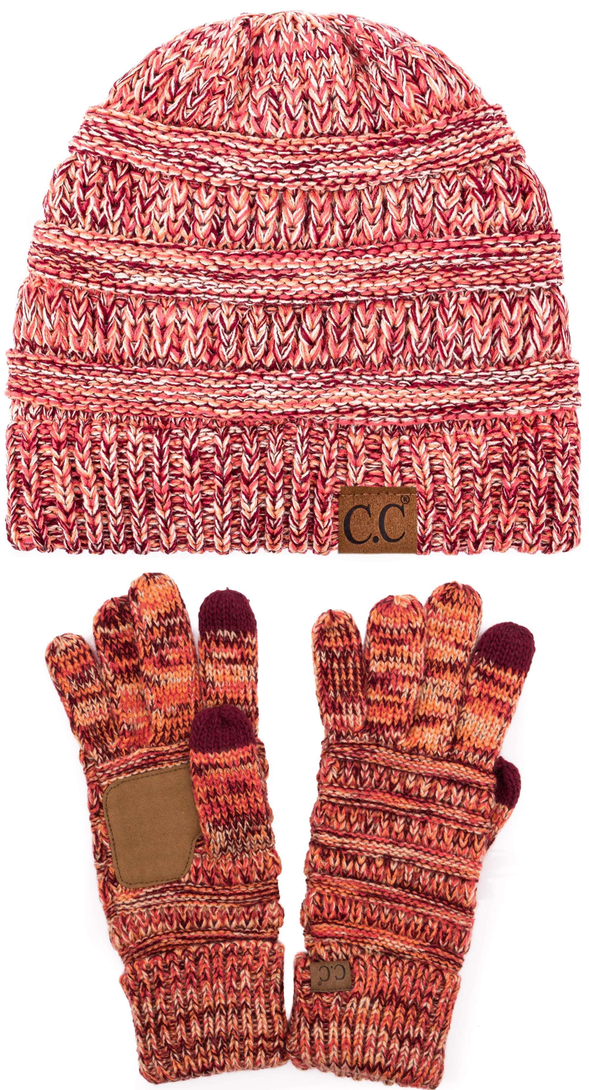 Cable Knit Beanie & Touchscreen Gloves 2 Pc Set Acrylic Anti-Slip C.C Unisex Soft Stretch Cable Knit Beanie and Anti-Slip  main image 3