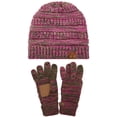 thumbnail image 1 of C.C Unisex Soft Stretch Cable Knit Beanie and Anti-Slip Touchscreen Gloves 2 Pc Set 2 Pc Set, Hot Pink/Olive/Camel, 1 of 1