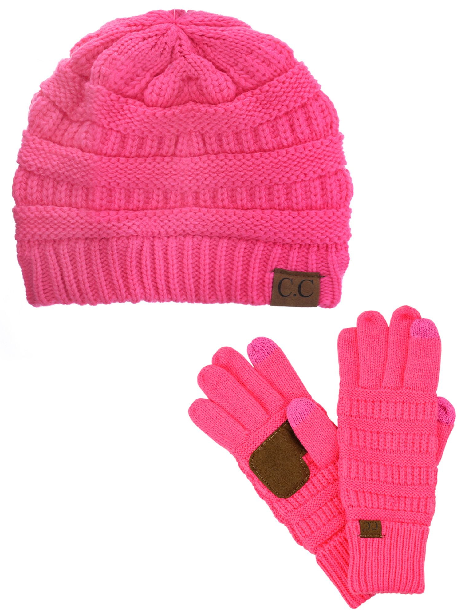 Cable Knit Beanie & Touchscreen Gloves 2 Pc Set Acrylic Anti-Slip Soft Stretch Cable Knit Beanie & Touchscreen Gloves 2-Pc Set  main image 2