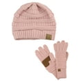 thumbnail image 1 of C.C Unisex Soft Stretch Cable Knit Beanie and Anti-Slip Touchscreen Gloves 2 Pc Set, Indi Pink, 1 of 3