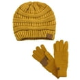 thumbnail image 1 of C.C Unisex Soft Stretch Cable Knit Beanie and Anti-Slip Touchscreen Gloves 2 Pc Set, Mustard, 1 of 3