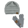 thumbnail image 1 of C.C Unisex Soft Stretch Cable Knit Beanie and Anti-Slip Touchscreen Gloves 2 Pc Set, Natural Gray, 1 of 3