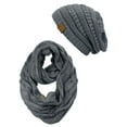 thumbnail image 1 of C.C Unisex Soft Stretch Chunky Cable Knit Beanie and Infinity Loop Scarf Set, Dark Melange Gray, 1 of 3