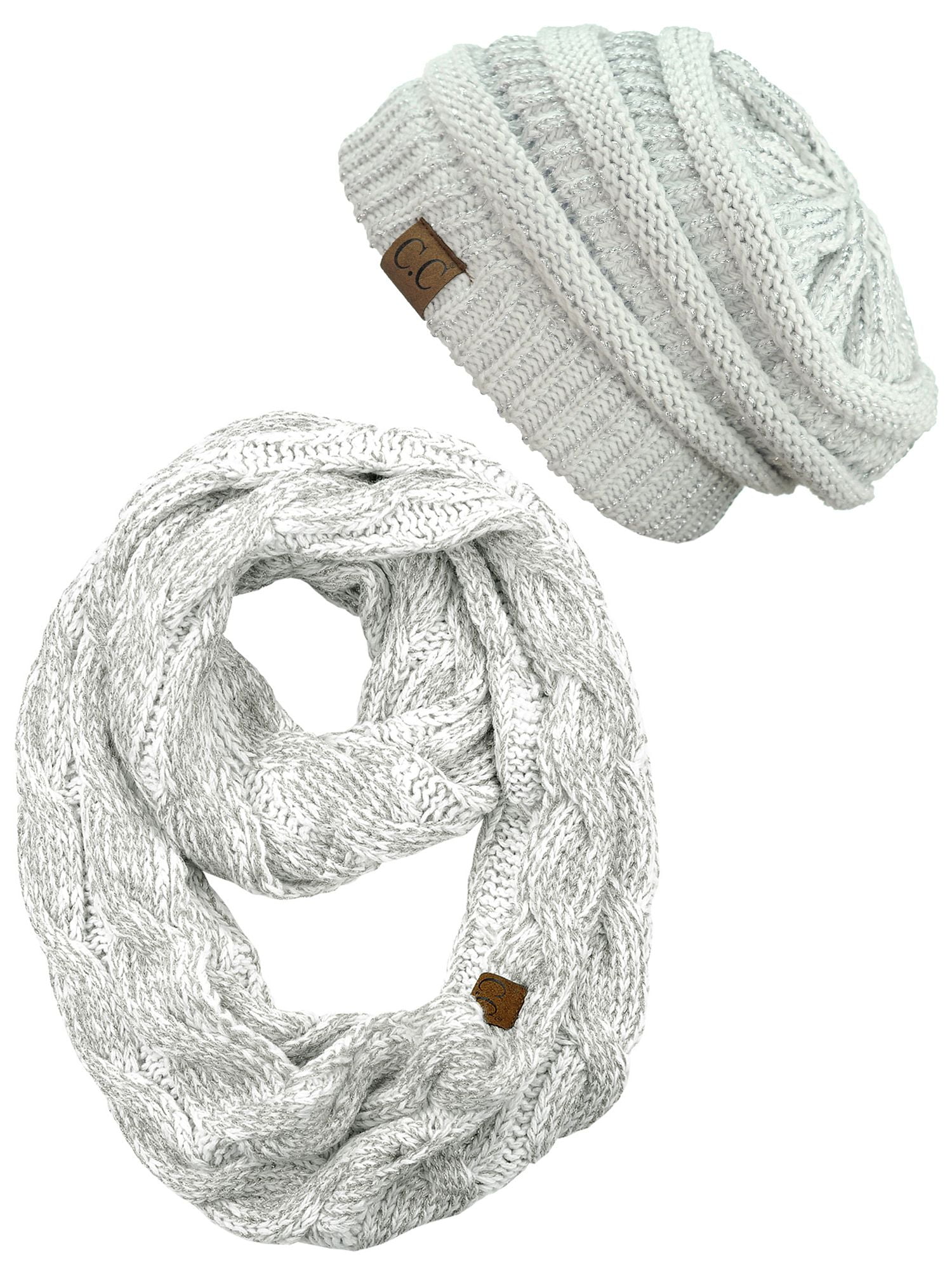 C.C Unisex Soft Stretch Chunky Cable Knit Beanie and 