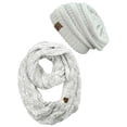 thumbnail image 1 of C.C Unisex Soft Stretch Chunky Cable Knit Beanie and Infinity Loop Scarf Set, Ivory/Silver Metallic, 1 of 2