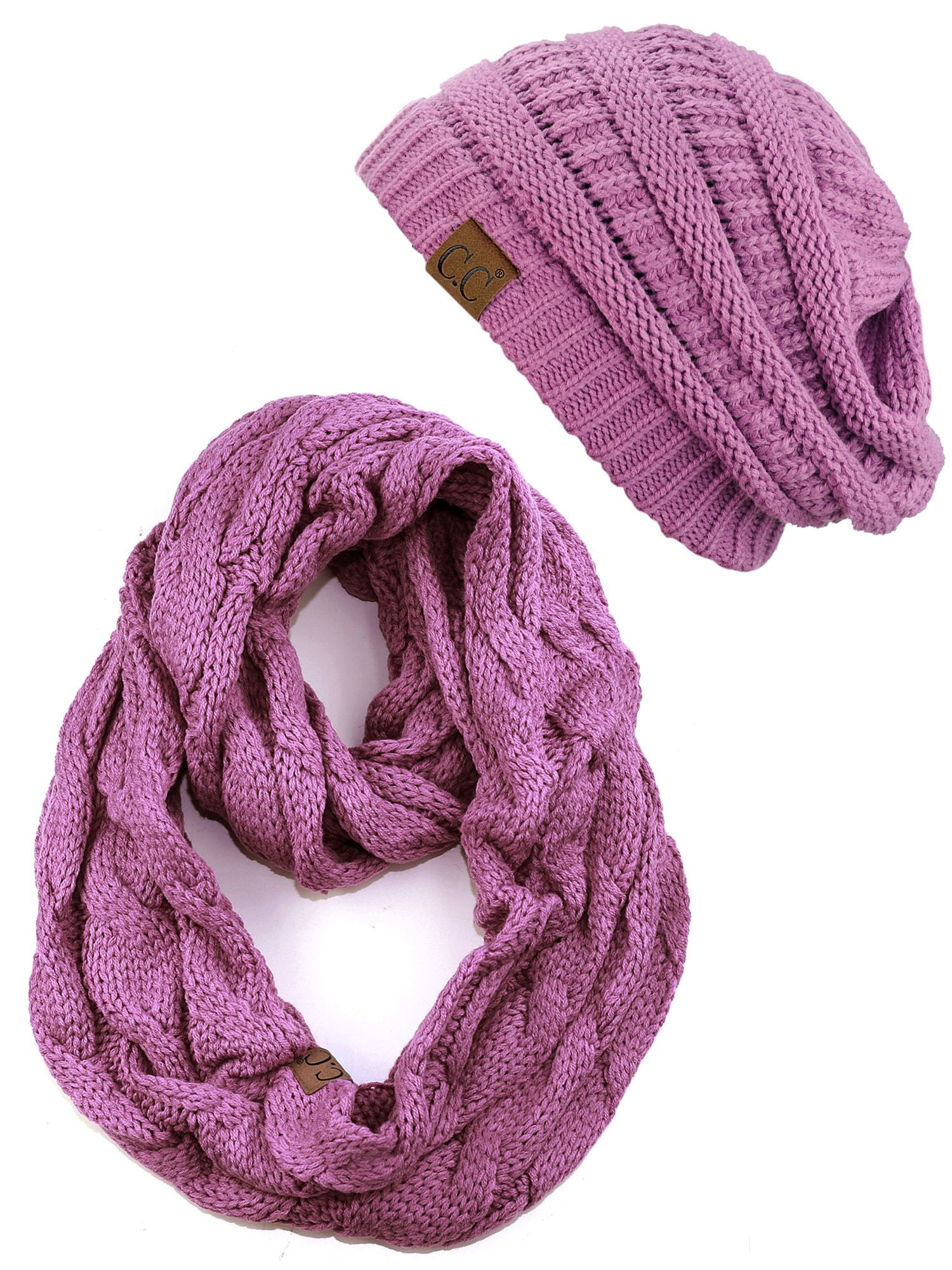 C.C Unisex Soft Stretch Chunky Cable Knit Beanie and Infinity Loop