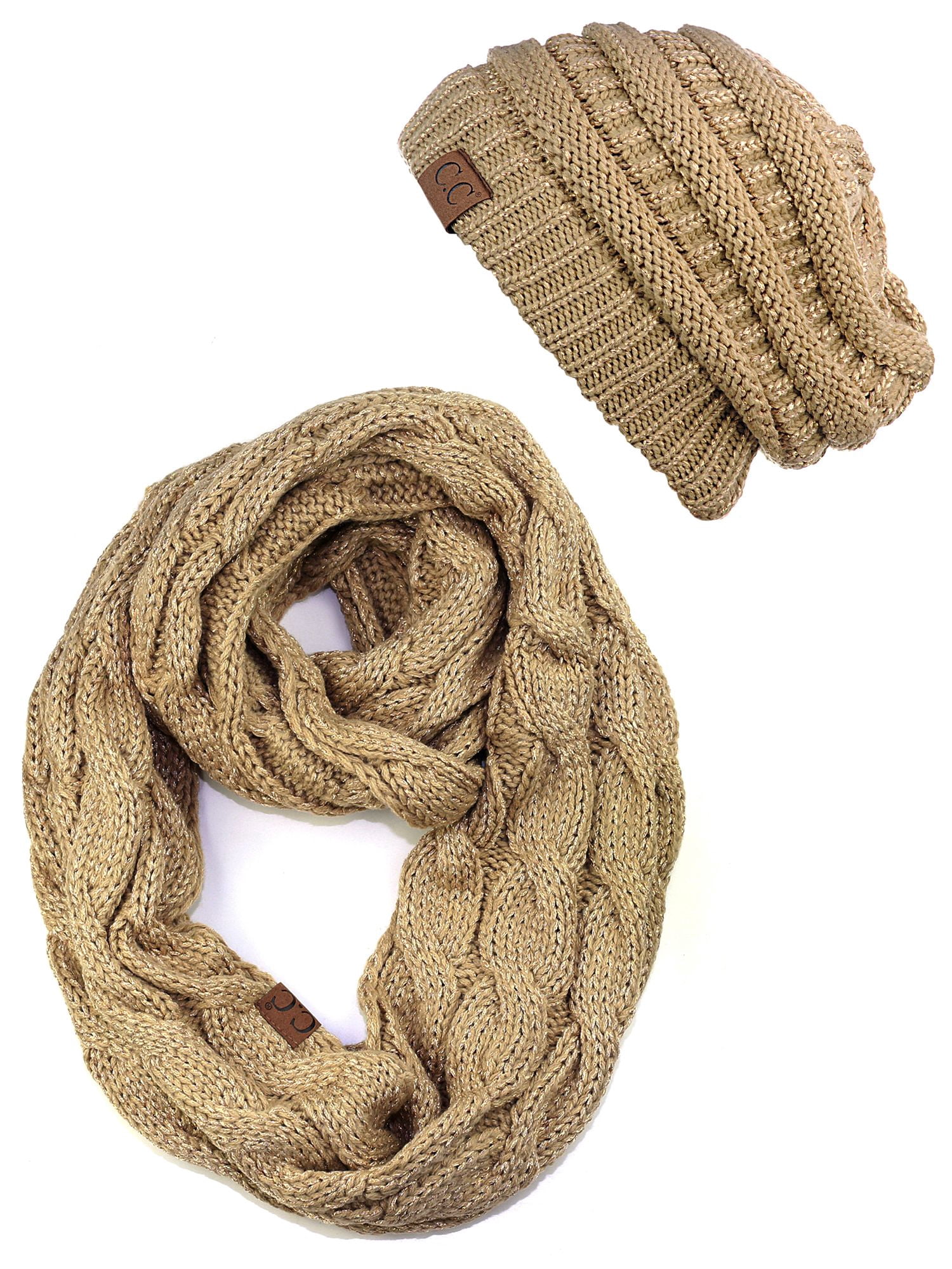 C.C Unisex Soft Stretch Chunky Cable Knit Beanie and Infinity Loop ...
