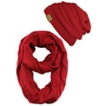 thumbnail image 1 of C.C Unisex Soft Stretch Chunky Cable Knit Beanie and Infinity Loop Scarf Set, Red, 1 of 2