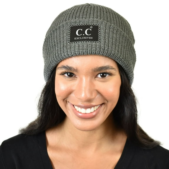 C.C Unisex Thick Winter Warm Reflective Knit Cuff Beanie, Dark Melange Gray