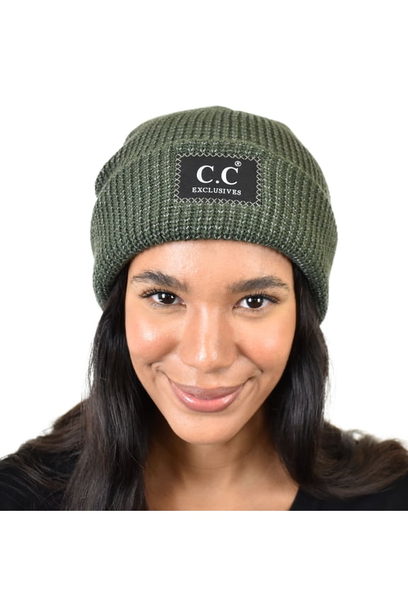 Unisex Thick Winter Warm Reflective Knit Cuff Beanie, Moss