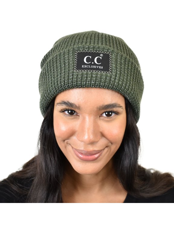 Unisex Thick Winter Warm Reflective Knit Cuff Beanie, Moss