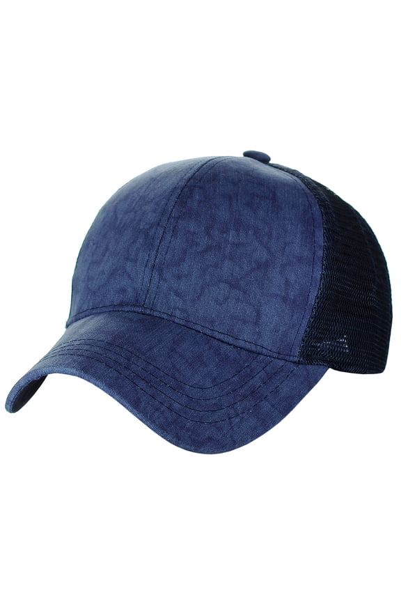Unisex Tie Dye Pattern Front Panel Adjustable Mesh Trucker Baseball Cap, Navy