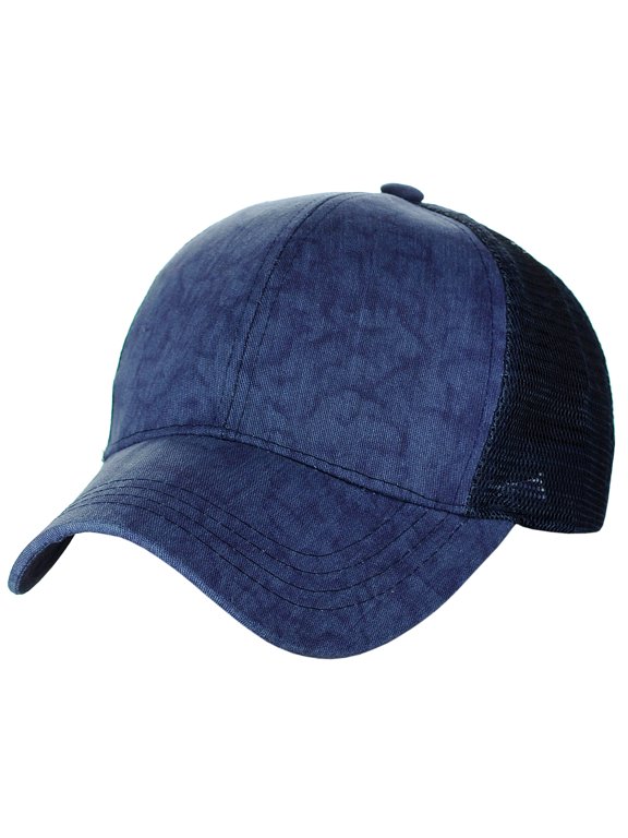Unisex Tie Dye Pattern Front Panel Adjustable Mesh Trucker Baseball Cap, Navy