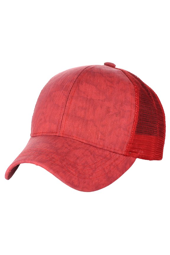 Unisex Tie Dye Pattern Front Panel Adjustable Mesh Trucker Baseball Cap, Red