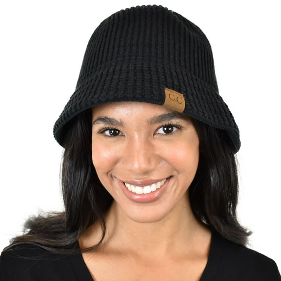 C.C Unisex Winter Cable Knit Packable Vintage Cloche Bucket Hat, Black