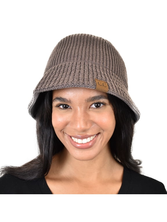Unisex Winter Cable Knit Packable Vintage Cloche Bucket Hat, Earth Gray