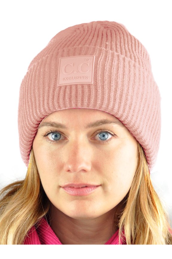 Unisex Winter Thick Knit Plain Cuff Skull Cap Beanie Hat, Blush Pink