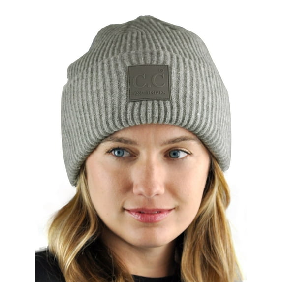 C.C Unisex Winter Thick Knit Plain Cuff Skull Cap Beanie Hat, Light Melange Gray