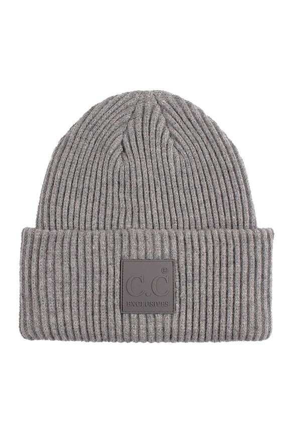 Unisex Winter Thick Knit Plain Cuff Skull Cap Beanie Hat, Light Melange Grey