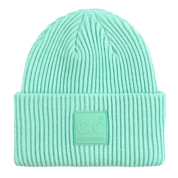 C.C Unisex Winter Thick Knit Plain Cuff Skull Cap Beanie Hat, Mint Green