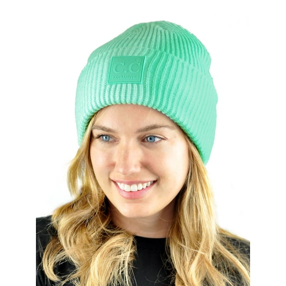 C.C Unisex Winter Thick Knit Plain Cuff Skull Cap Beanie Hat, Mint