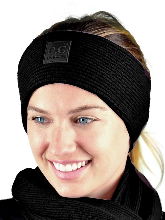 Unisex Winter Thick Ribbed Knit Stretchy Plain Ear Warmer Headband, Black