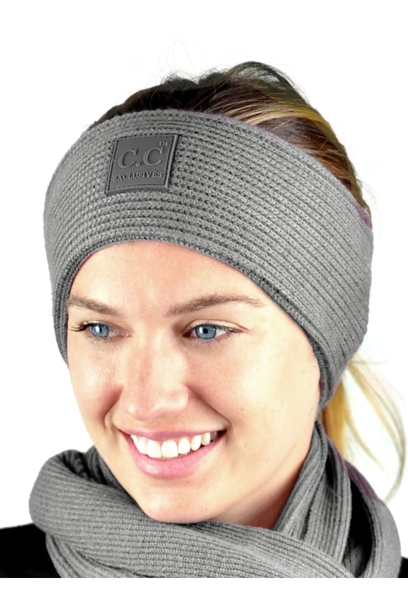 Unisex Winter Thick Ribbed Knit Stretchy Plain Ear Warmer Headband, Light Melange Gray
