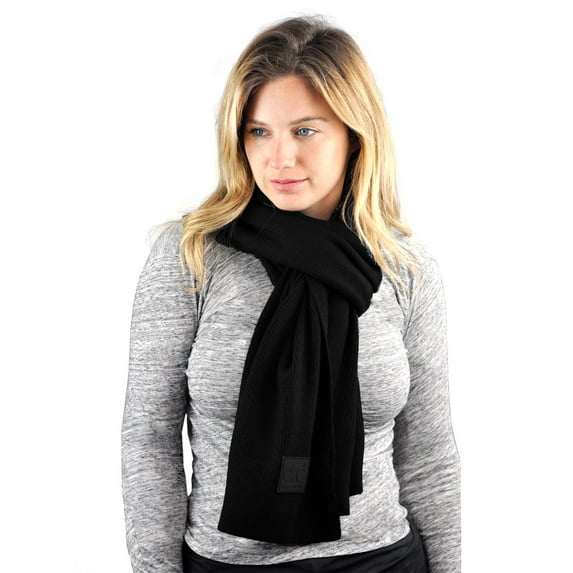 C.C Unisex Winter Thick Ribbed Knit Stretchy Plain Extra Long Scarf Wrap, Black