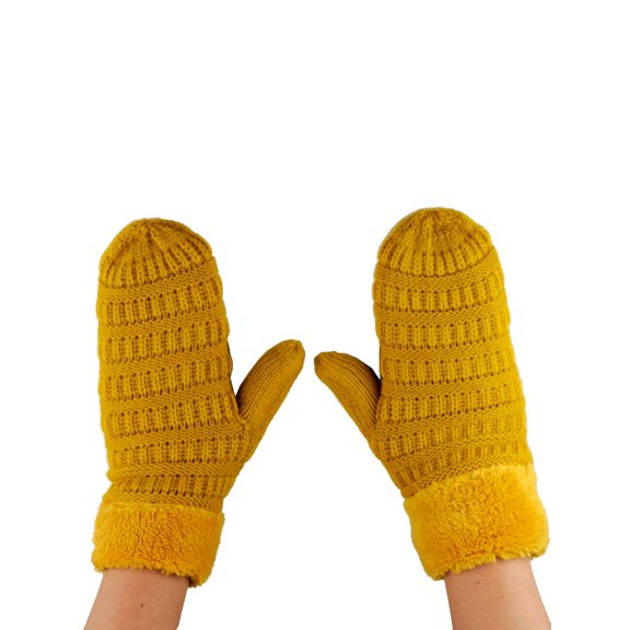 C.C Unisex Winter Warm Inner Fuzzy Lined Anti-Slip Cuff Mittens, Mustard