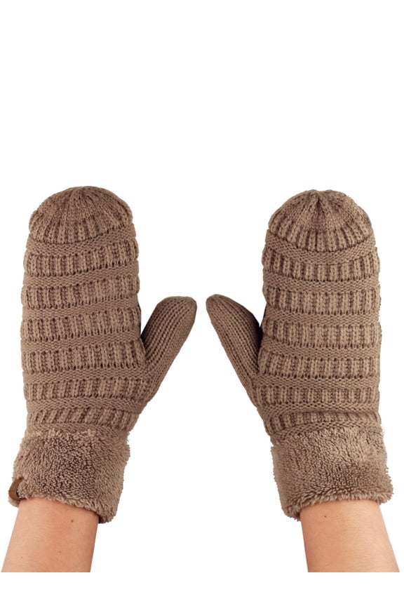 Unisex Winter Warm Inner Fuzzy Lined Anti-Slip Cuff Mittens, Taupe