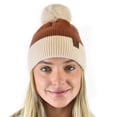 thumbnail image 1 of C.C Winter Solid Dual Color Ribbed Knit Pom Cuff Beanie Hat, Rust, 1 of 4