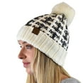 thumbnail image 1 of C.C Winter Warm Chunky Thick Ombre Double Slipstitch Knit Pom Cuff Beanie, Ivory, 1 of 3