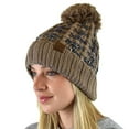 thumbnail image 1 of C.C Winter Warm Chunky Thick Ombre Double Slipstitch Knit Pom Cuff Beanie, Taupe, 1 of 3