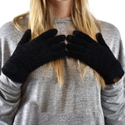 C.C Quad Collection Chenille Winter Warm Gloves Touch Screen Gloves for Women and Men, Black