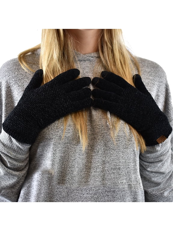 Quad Collection Chenille Winter Warm Gloves Touch Screen Gloves for Women and Men, Black