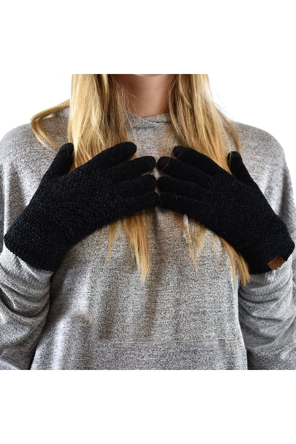 Quad Collection Chenille Winter Warm Gloves Touch Screen Gloves for Women and Men, Black